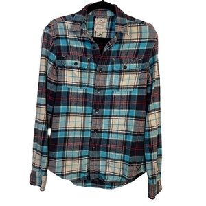 AEO Teal & White Flannel Classic Fit Size XS